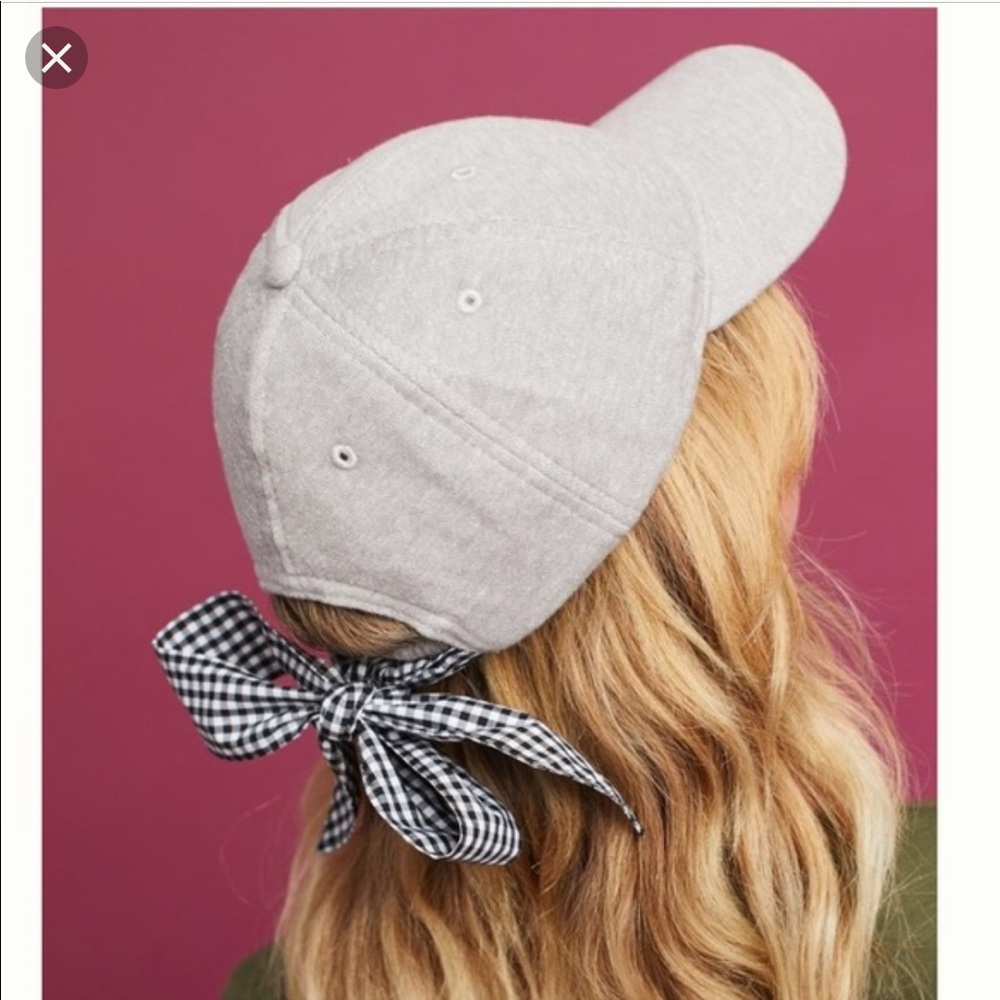 Anthropologie Gray gingham tie- back baseball cap